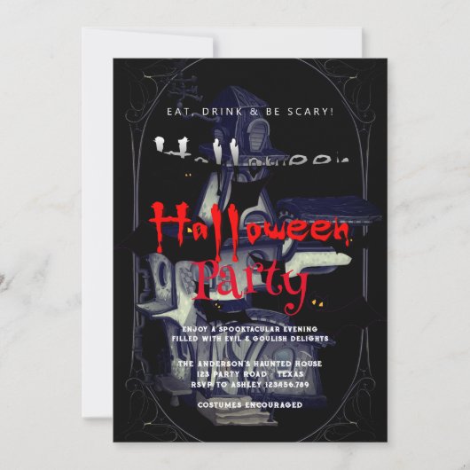 ハロウィンパーティ ヴィンテージ ゴシック 招待状 (正面)