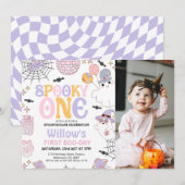 ハロウィンパープルおばけ1歳の誕生日 招待状 (正面/裏面)