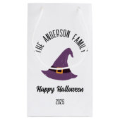 ハロウィンパープルウィッチハットパーソナライズされた名 スモールペーパーバッグ (裏面)