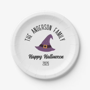 ハロウィンパープルウィッチハットパーソナライズされた名 ペーパープレート