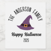 ハロウィンパープルウィッチハットパーソナライズされた名 ワインラベル (シングルラベル)