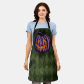 ハロウィンパープルカボチャグランジグリーン エプロン (着用した状態)