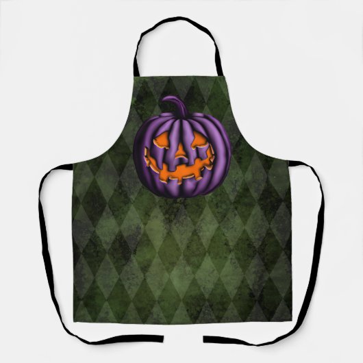 ハロウィンパープルカボチャグランジグリーン エプロン (正面)