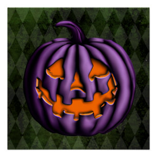 ハロウィンパープルカボチャグランジグリーン ポスター