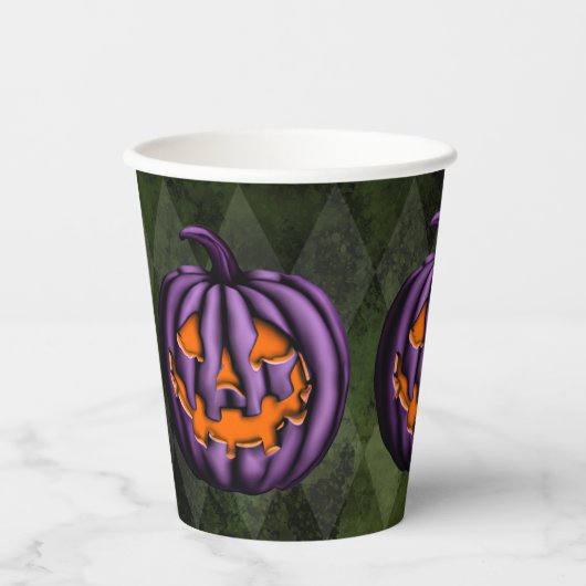 ハロウィンパープルカボチャグランジグリーン 紙コップ (正面)