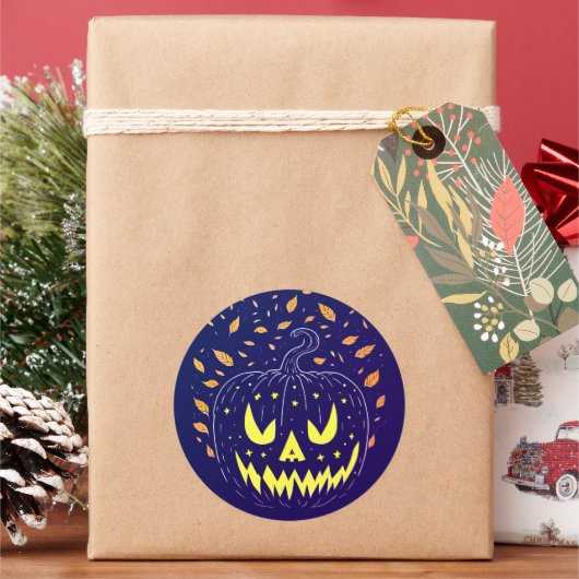 ハロウィンパープルハロウィーンのカボチャのちょうちん不気味カボチャ ラウンドシール (クリスマス)