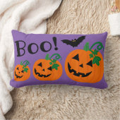 ハロウィンパープルバックグラウンドオレンジハロウィーンのカボチャのちょうちん ランバークッション (ブランケット)