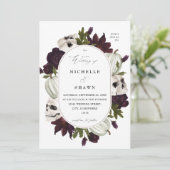 ハロウィンパープルフローラ&スカル結婚ズホワイト 招待状 (スタンド正面)