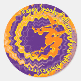 ハロウィンパープル飛んでいるウィッチ魔法スペル文字 ラウンドシール