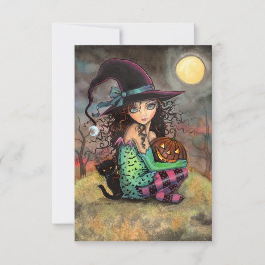 ハロウィンヒルの魔女と猫のイラスト カード (正面)