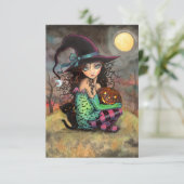 ハロウィンヒルの魔女と猫のイラスト カード (スタンド正面)