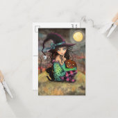 ハロウィンヒルの魔女と猫のイラスト カード (正面/裏面インサイチュ)