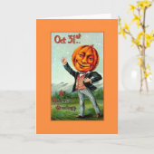 ハロウィンビクトリアンカボチャ頭グリーティングカード カード (黄色い花)