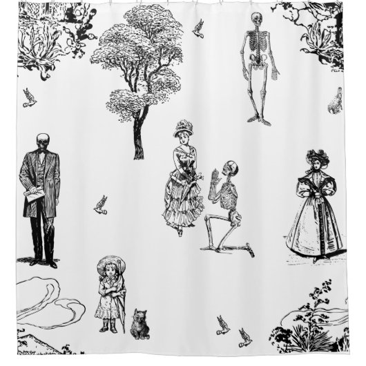 ハロウィンビクトリアンスケルトンスカル シャワーカーテン (正面)