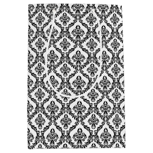 ハロウィンビクトリアンダマスクBrocadeブラックオンホワイト ミディアムペーパーバッグ (正面)