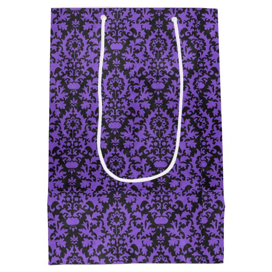 ハロウィンビクトリアンパープル&ブラックBrocadeダマスク ミディアムペーパーバッグ (裏面)