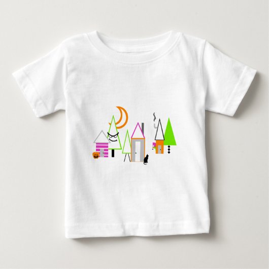 ハロウィンビレッジ オレンジ 紫 黒 カスタム ベビーTシャツ (正面)