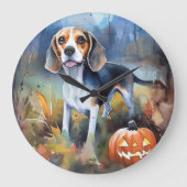 ハロウィンビーグルとかぼちゃの怖いデザイン ラージ壁時計 (正面)