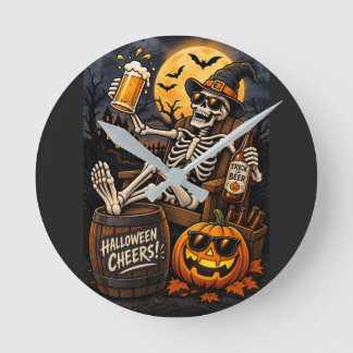 ハロウィンビールスケルトンのかわいいお化けの壁掛け時計 ラウンド壁時計