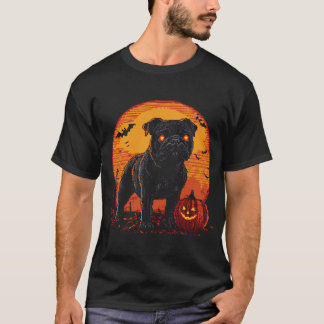 ハロウィンピクセルアート 黒犬の赤い目が光る Tシャツ