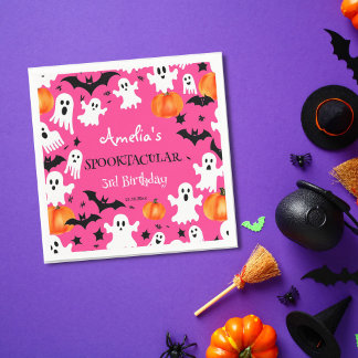 ハロウィンピンクの不気味な誕生日パーティー スタンダードカクテルナプキン