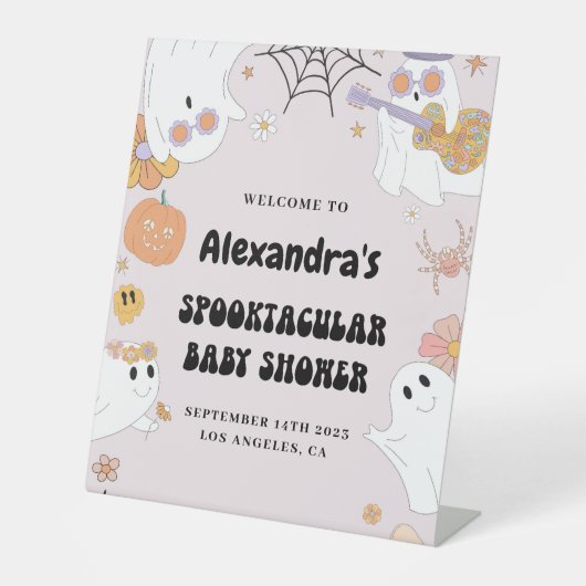 ハロウィンピンクの赤ちゃんシャワー歓迎ペデスタルサイン 台座サイン (正面)