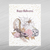 ハロウィンピンクフローラカボチャクモの巣 シーズンポストカード