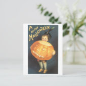 ハロウィンファッションド、カボチャを持つ男の子 ポストカード (スタンド正面)