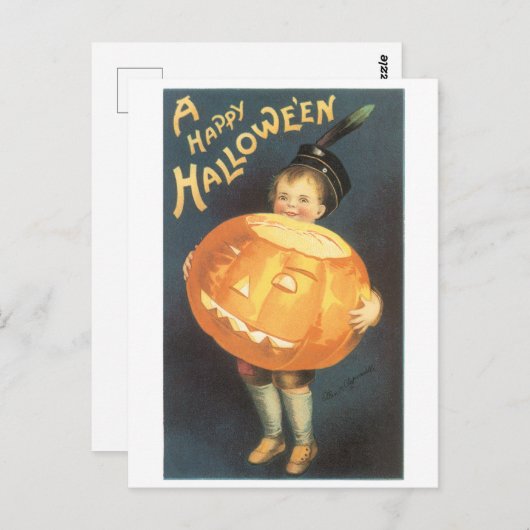ハロウィンファッションド、カボチャを持つ男の子 ポストカード (正面/裏面)