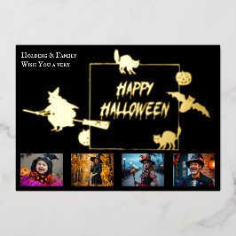 ハロウィンファミリーフォトコラージュ4枚 箔招待状