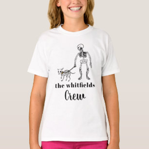 ハロウィンファミリーマッチング スケルトンの犬の散歩 Tシャツ