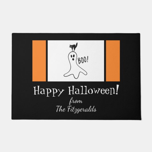 ハロウィンファミリー名入れゴーストと黒猫 ドアマット (正面)