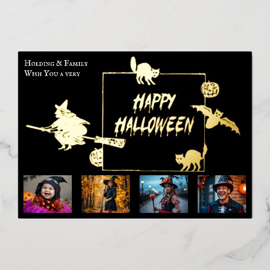 ハロウィンファミリー4枚フォトコラージュ 箔招待状 (正面)