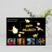 ハロウィンファミリー4枚フォトコラージュ 箔招待状 (立ち正面)