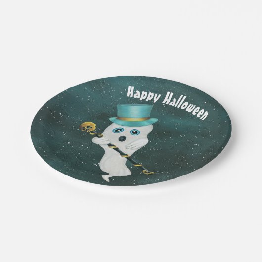 ハロウィンファンシー幽霊インナイトスカイ金ゴールドスカル杖 ペーパープレート (アングル)
