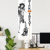 ハロウィンファン |魔女と猫のトリックまたはトリートドア ポスター (ホームオフィス)