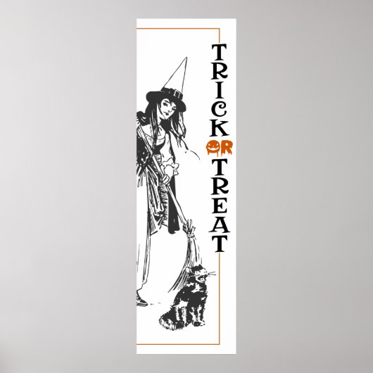 ハロウィンファン |魔女と猫のトリックまたはトリートドア ポスター (正面)