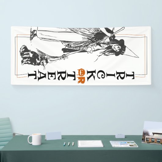 ハロウィンファン |魔女と猫のトリックまたはトリートドア 横断幕 (トレードショー)