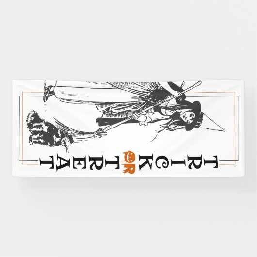 ハロウィンファン |魔女と猫のトリックまたはトリートドア 横断幕 (横)