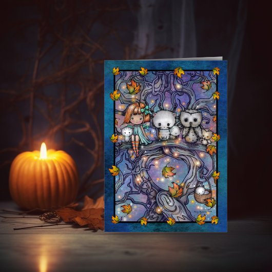 ハロウィンフェアリーオウルと猫のアートカード カード