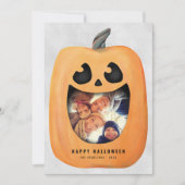 ハロウィンフォトカード(ハロウィーンのカボチャのちょうちん・カボチャ付き) 招待状 (正面)