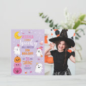 ハロウィンフォトパープル誕生日カボチャ幽霊 招待状 (スタンド正面)