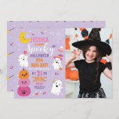ハロウィンフォトパープル誕生日カボチャ幽霊 招待状 (正面/裏面)