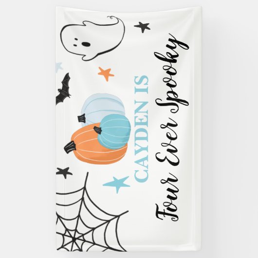 ハロウィンフォーエバー不気味パンプキンス4歳の誕生日 横断幕 (縦)