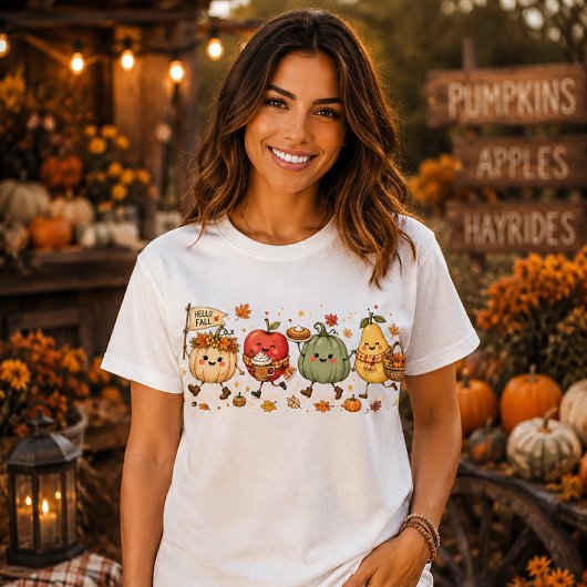 ハロウィンフォール かわいい カボチャ りんご 西洋梨 秋の収穫 Tシャツ