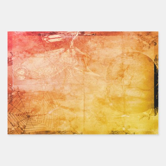 ハロウィンフクロウとカボチャヴィンテージ不気味 ラッピングペーパーシート (正面3)