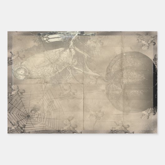 ハロウィンフクロウとカボチャヴィンテージ不気味 ラッピングペーパーシート (正面)