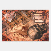 ハロウィンフクロウとスカルヴィンテージ模様 ラッピングペーパーシート (正面3)