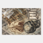 ハロウィンフクロウとスカルヴィンテージ模様 ラッピングペーパーシート (正面)