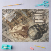 ハロウィンフクロウとスカルヴィンテージ模様 薄葉紙 (クラフト)